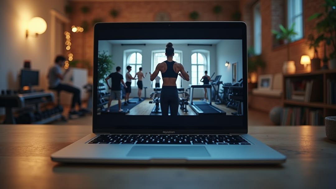 Portátil mostrando una sesión de entrenamiento online